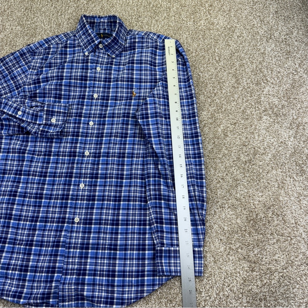 Ralph Lauren Button Down Shirt Men’s Size M Blue White Plaid Flesh Pony - Picture 10 of 16